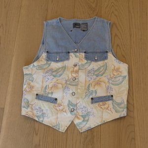 Liz Wear Vintage Flowers Denim Women's Large Vest